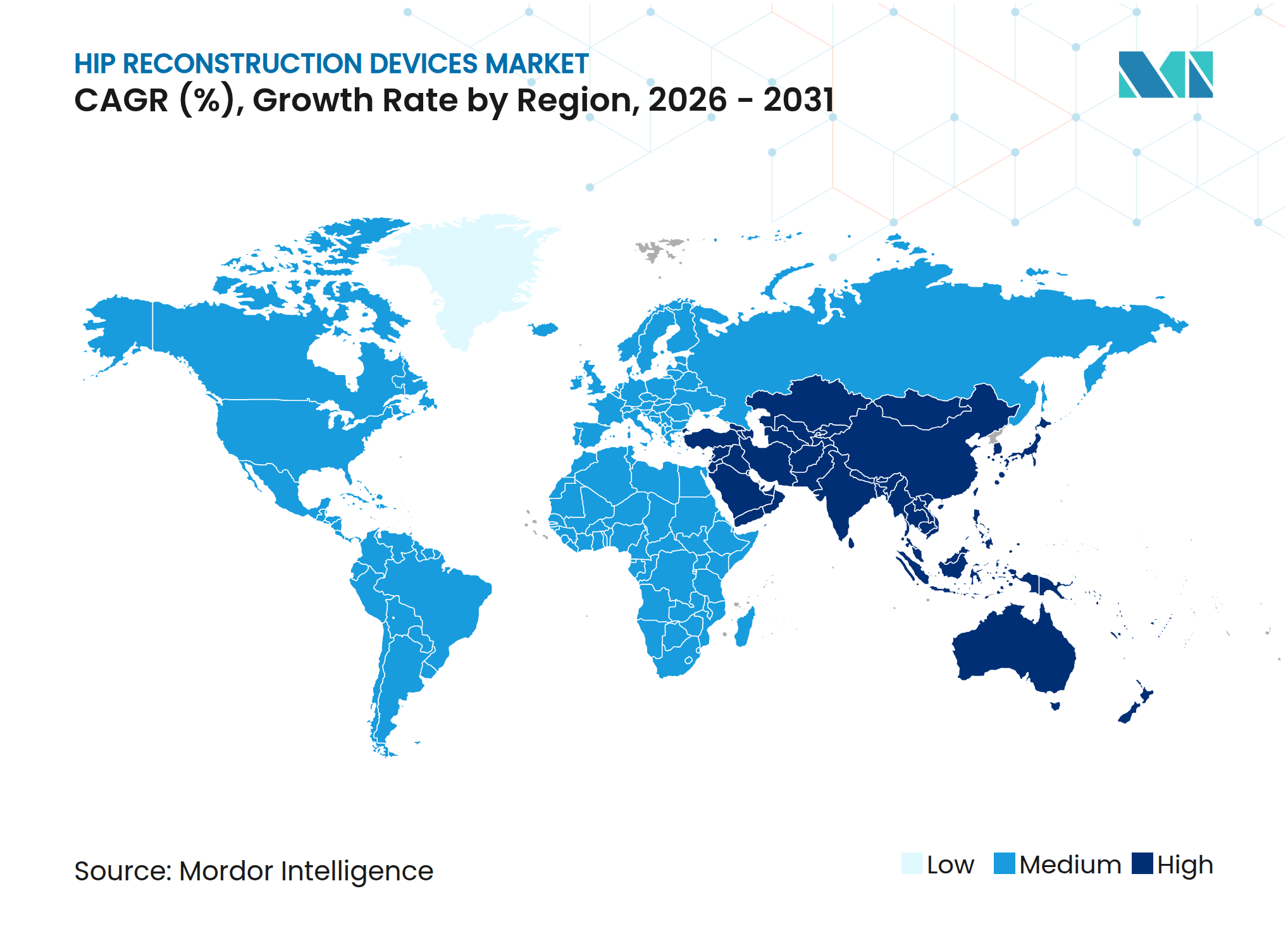 Markt f��r H��ftrekonstruktionsimplantate CAGR (%), Wachstumsrate nach Region