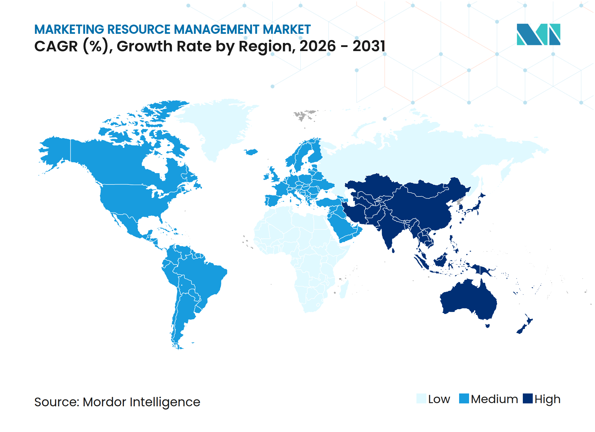 CAGR (%) del Mercado de Gestión de Recursos de Marketing, Tasa de Crecimiento por Región